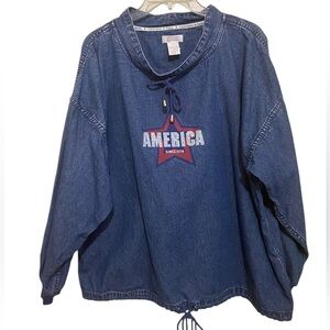 VTG Christopher & Banks Pop Over Denim Top America Patriotic Oversized SZ Large